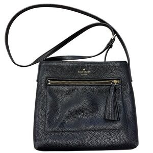 Kate Spade New York Black Pebble Leather Crossbody Bag Gold‎ Tone Zip Tassel